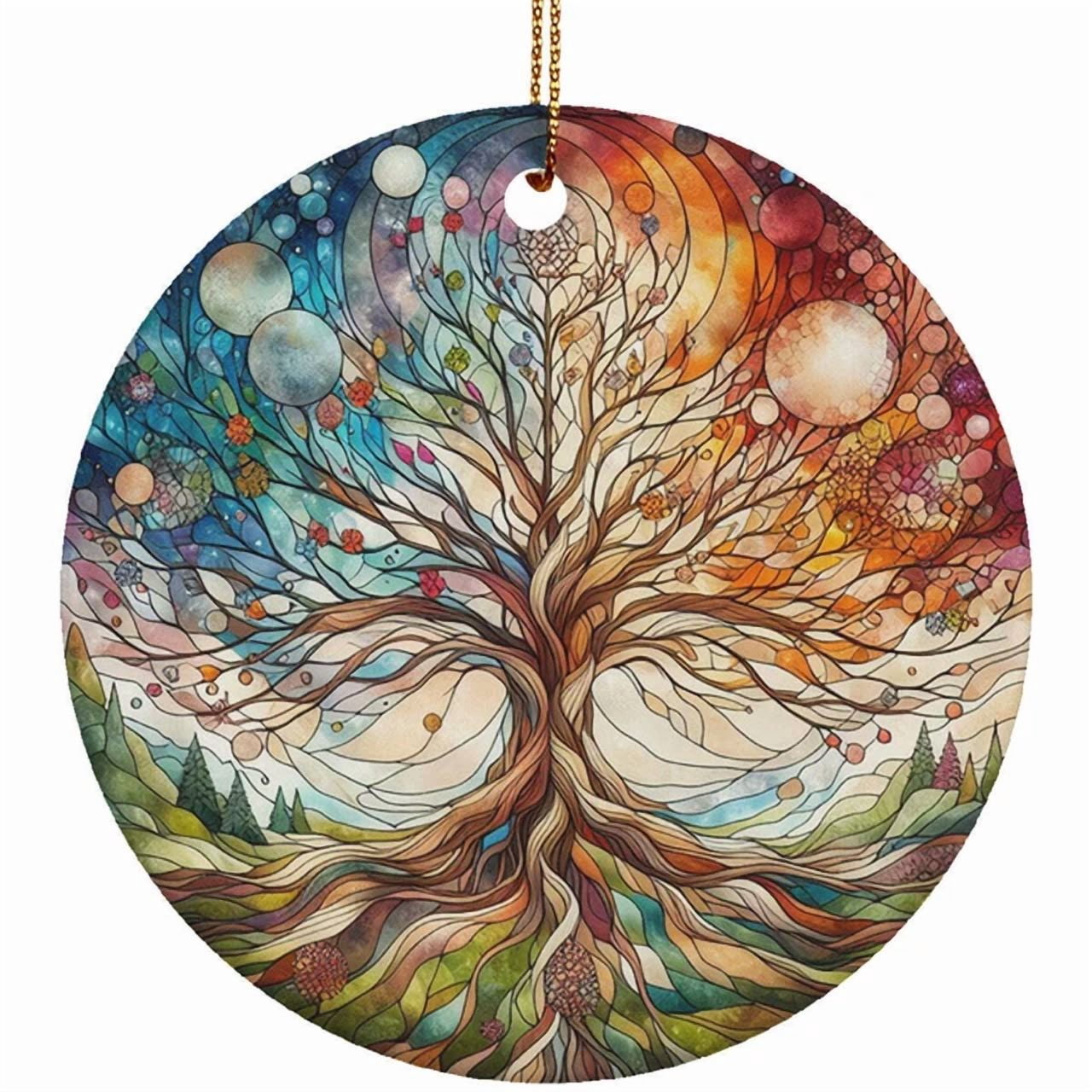 Vesco Autumn Tree Of Life Christmas Ornament Watercolor Stained Glass ...