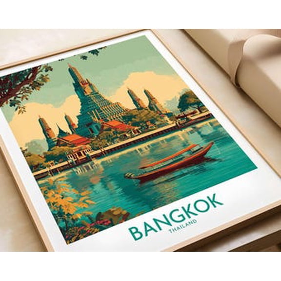 Vesco Bangkok Thai Print Wall Art Thailand Temple Art Print - Tra, 8x12 UNFFRAMED
