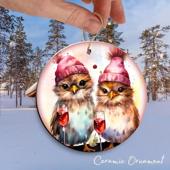 Vesco Besties Cartoon Bird Ceramic Xmas Ornament - Owls - BFFs- Best Friend, 1PC