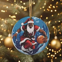 Vesco Black Santa Ceramic Christmas Ornament - Basketball Xmas Tree Decoration Gift, 1PC