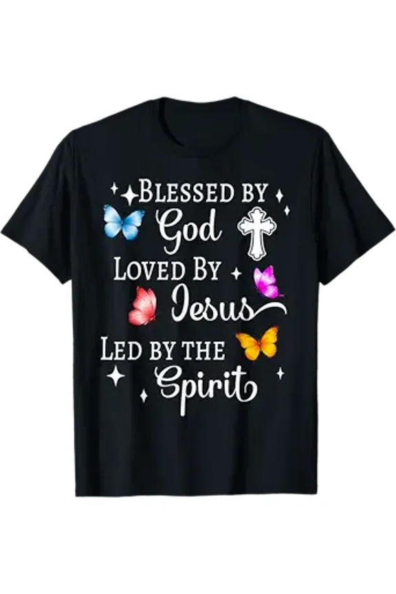 Vesco Blessed by God Loved by Jesus Led by The Spirit Christian T-Shirt