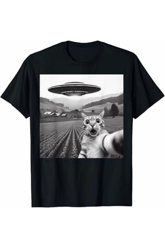 Vesco Cat Selfie With Alien UFO Funny Cat Gifts For Men Women Kid T-Shirt