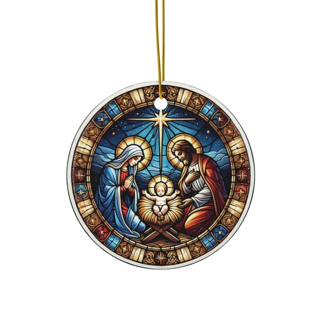 Vesco Ceramic Christmas Ornament - Nativity Scene Stained Glass Style ...