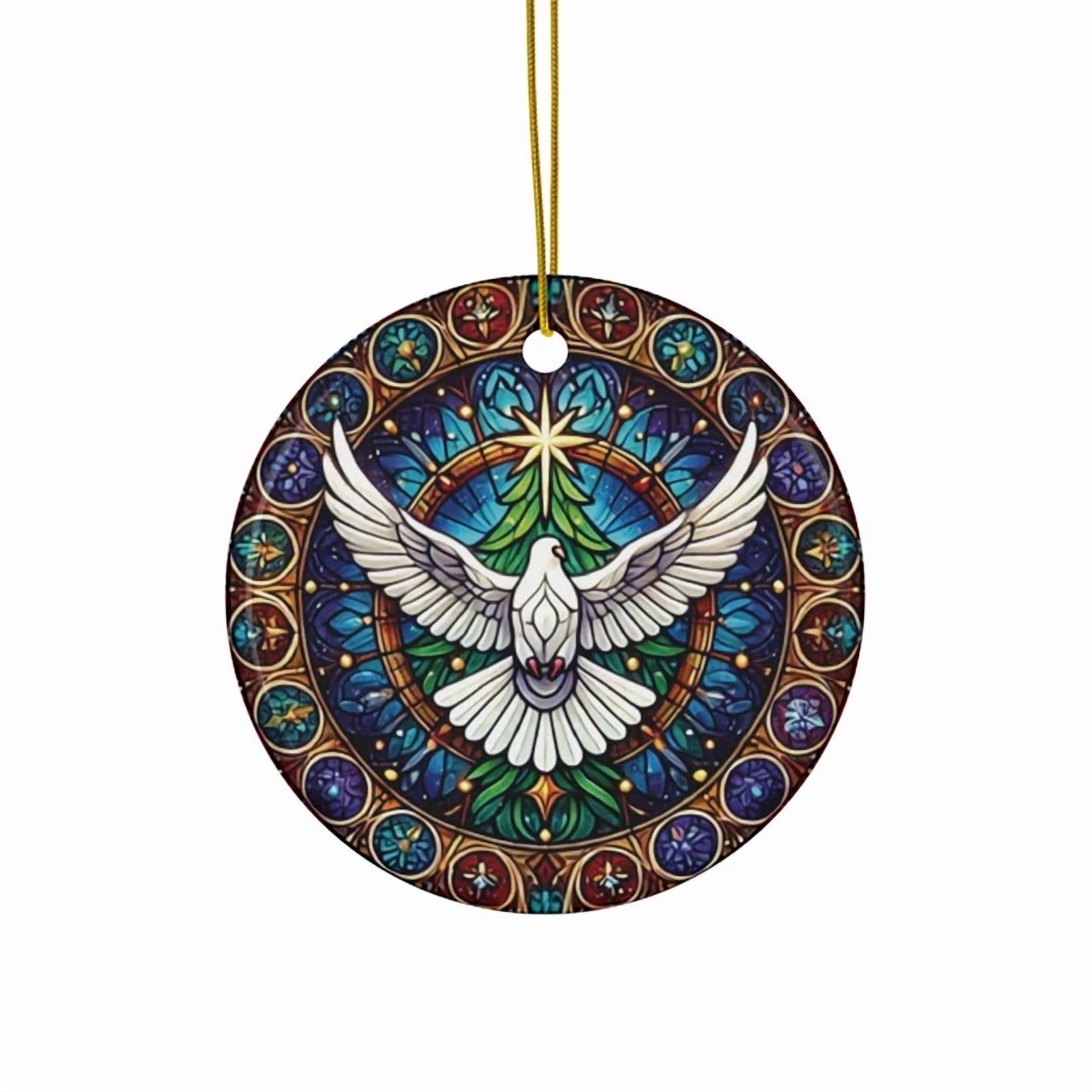 Vesco Ceramic Christmas Ornament - Peaceful Dove and Star Stained Glass ...