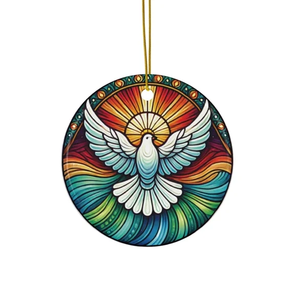 Vesco Ceramic Christmas Ornament - Vibrant Peace Dove with Sunburst Design, 1PC