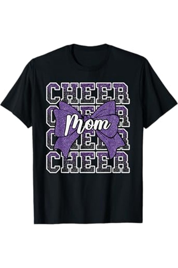 Vesco Cheer Mom Mama Bow Sport Cheerleader Cheerleading Purple T-Shirt