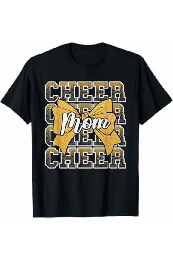 Vesco Cheer Mom Mama Bow Sport Cheerleader Cheerleading Yellow T-Shirt