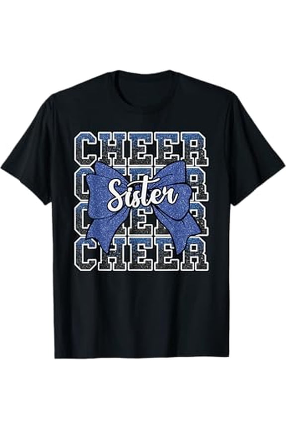 Vesco Cheer Sister Bow Sport Cheerleader Cheerleading Blue T-Shirt