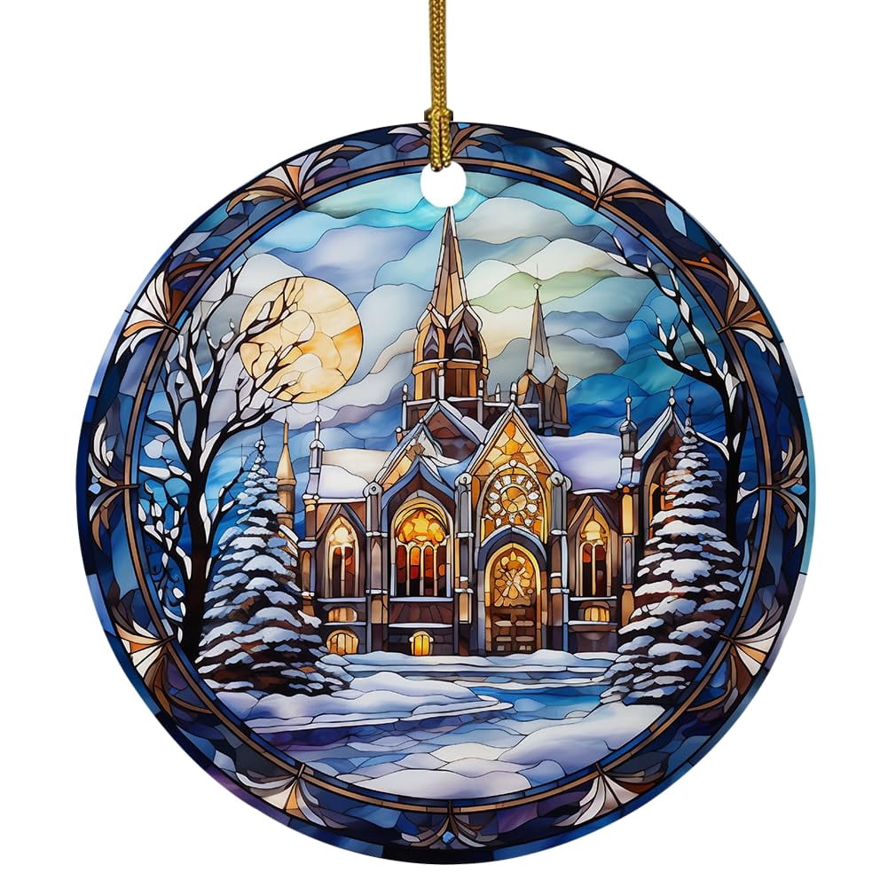 Vesco Elegant Castle Ornament, Stained Ceramic Christmas Ornament ...