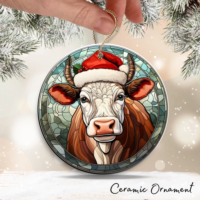 Vesco Farmhouse Cow Stained Glass Animals Ceramic Christmas Ornament ...