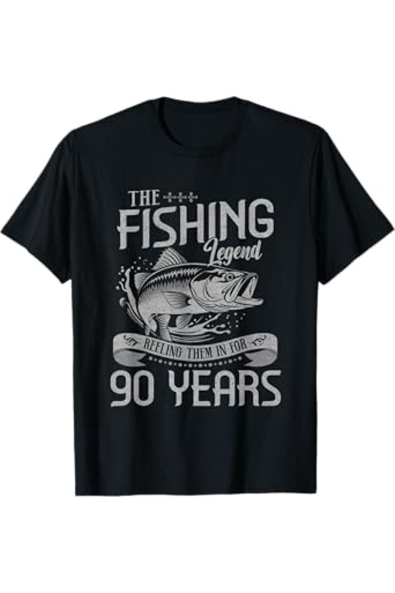 Vesco Fishing Legend 90 Years Old Gift Fisherman 90th Birthday Men T-Shirt