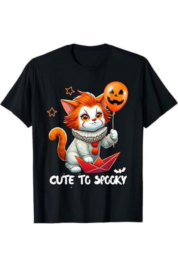 Funny Clown Cute To Spooky Cat Halloween T-Shirt