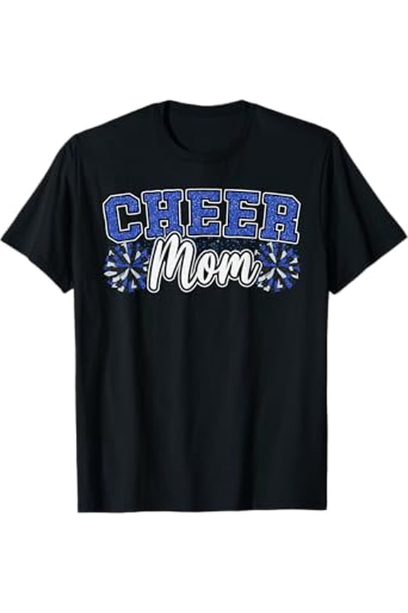 Vesco Funny Loud Proud Cheer Mom Mama Cheerleading Blue Black Pom T-Shirt