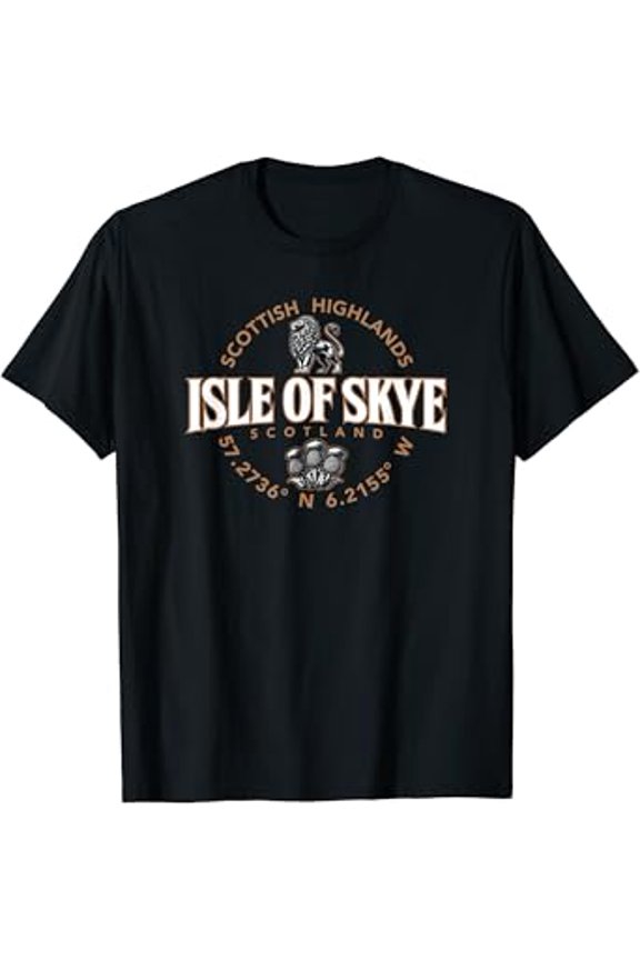 Vesco Isle of Skye Scotland Highlands Coordinates Label 2 Color T-Shirt