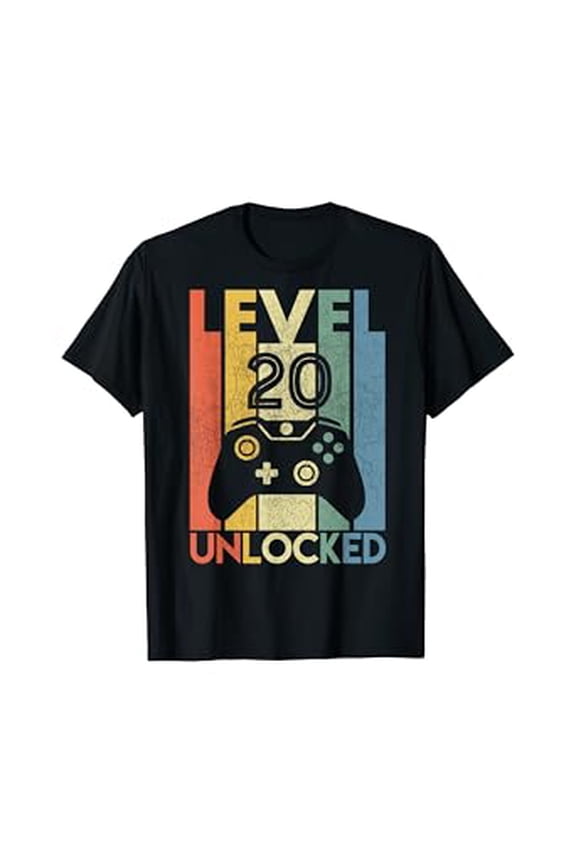 Vesco Level 20 Unlocked Shirt Funny Video Gamer 20th Birthday Gift T-Shirt