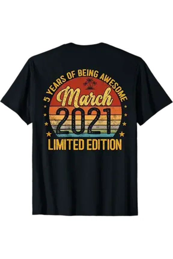Vesco (ON Back) Retro Vintage March 2021 5-Year-Old 5th Birthday T-Shirt