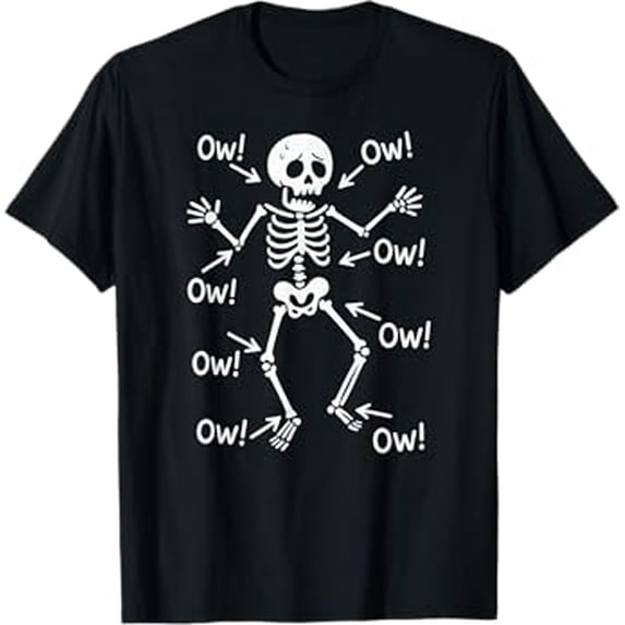 Vesco Ow Ow Ow Funny Skeleton Body Pain Cartoon Halloween Tee T-Shirt