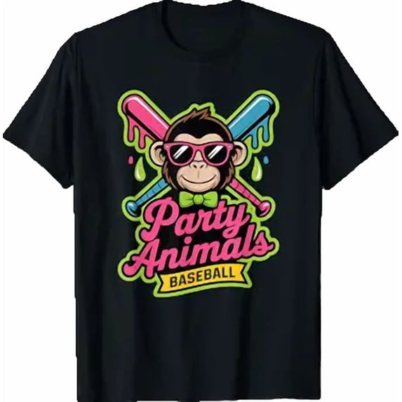 Vesco Party Animals Baseball Funny Monkey Vibrant Slime T-Shirt