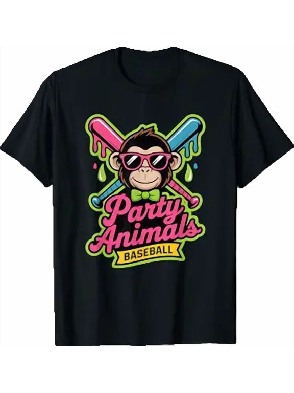 Vesco Party Animals Baseball Funny Monkey Vibrant Slime T-Shirt