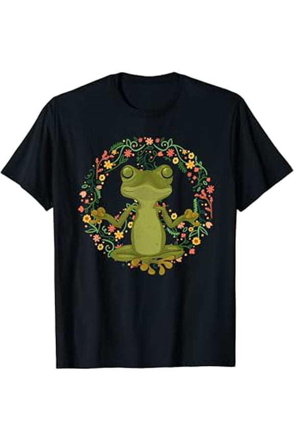 Vesco Peace Sign Yoga Frogs Cool Peace Frog Floral T-Shirt
