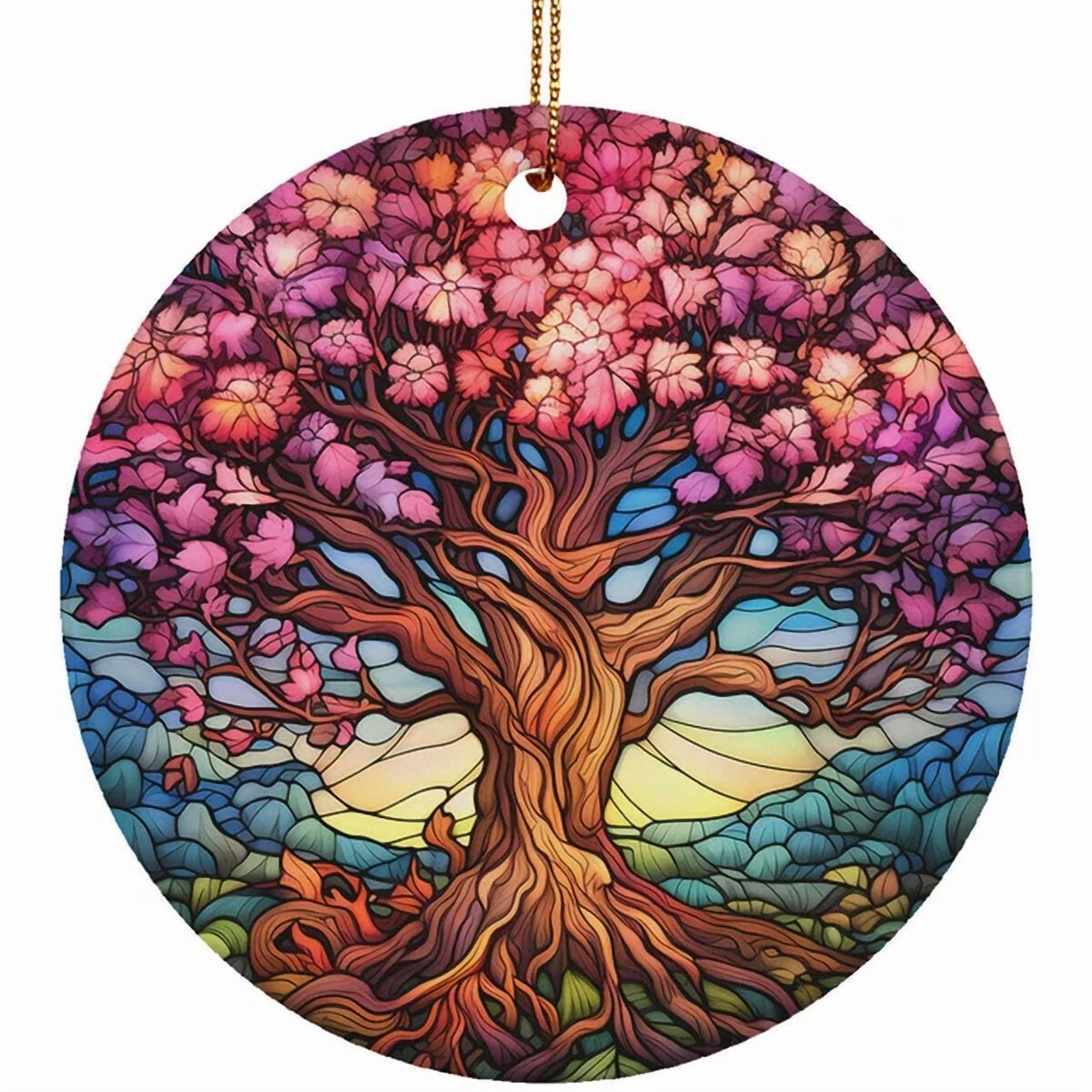 Vesco Pink Tree Of Life Christmas Ornament Stained Glass Colors Art ...