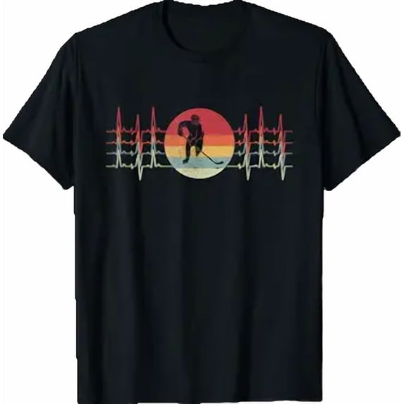 Vesco Retro Heartbeat Ice Hockey Sport Lifeline Vintage T-Shirt