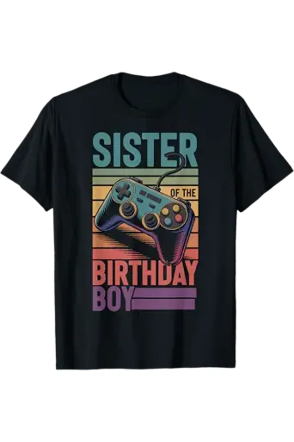 Vesco Sister of The Birthday Boy Vintage Gamer Matching Birthday T-Shirt