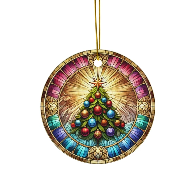 Vesco Stained Glass Style Ceramic Christmas Tree Ornament – Holiday Art ...
