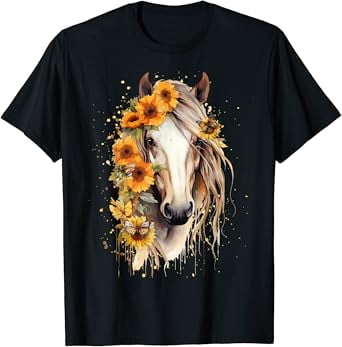 Vesco Sunflower Horse Portrait CowGirl Equestrian Horseback Riding T-Shirt