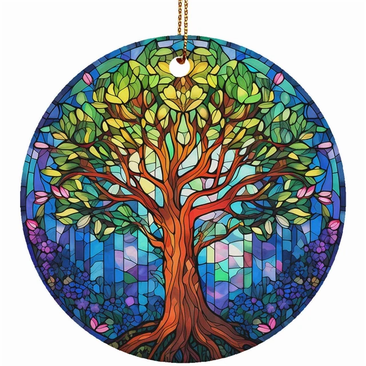 Vesco Tree Of Life Hanging Purple Ornament Stained Glass Art Christmas ...