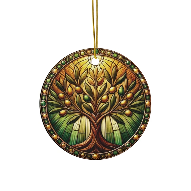 Vesco Tree of Life Stained Glass Style Ornament - Golden Green ...