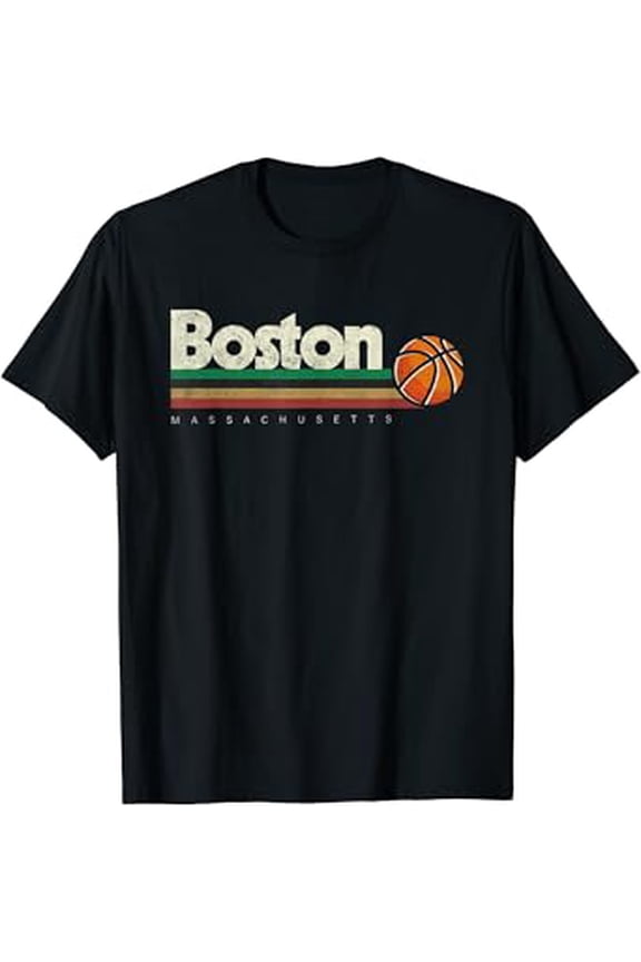 Vintage Basketball Boston City B-Ball Retro Stripes T-Shirt