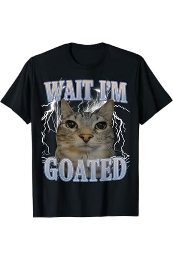 Vesco Wait I'm Goated Cat Silly Cat Meme Men Women Kids Graphic T-Shirt