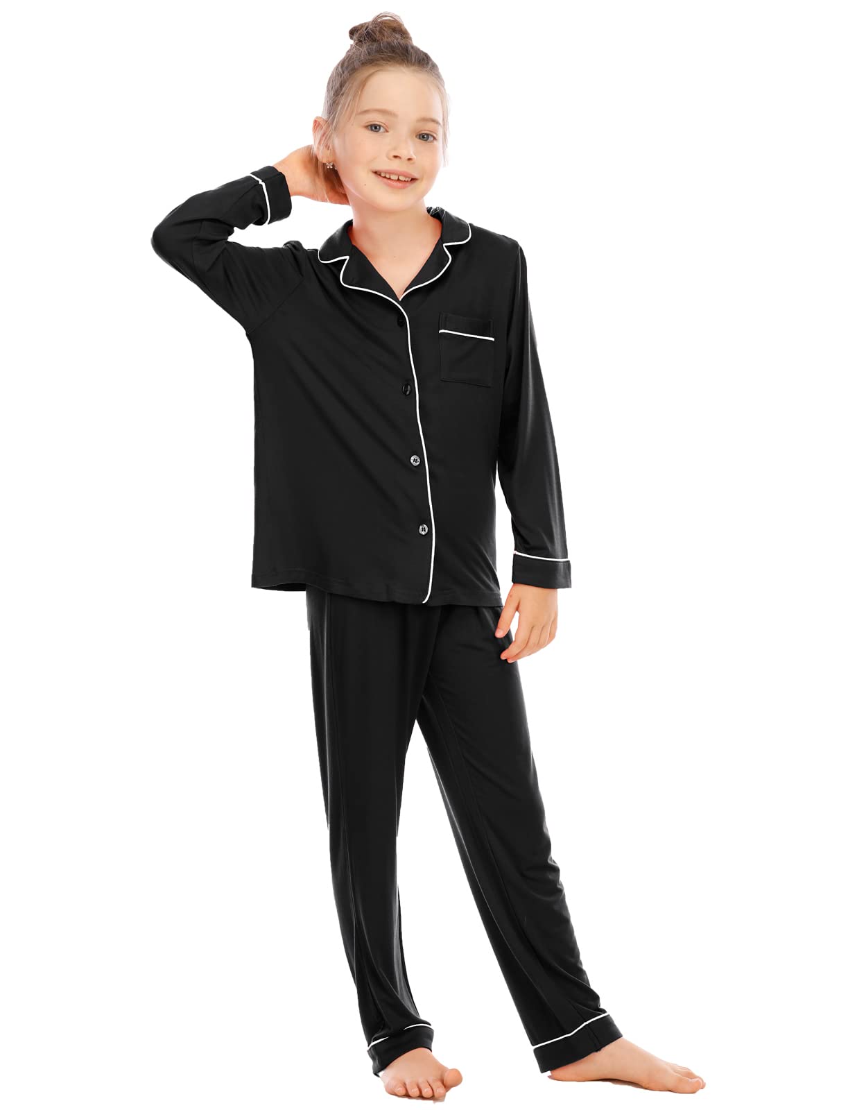 Veseacky Black Pajama sets Size 8 Girls' Boys' Nightie Holiday Button Down Pajama Set Black 78
