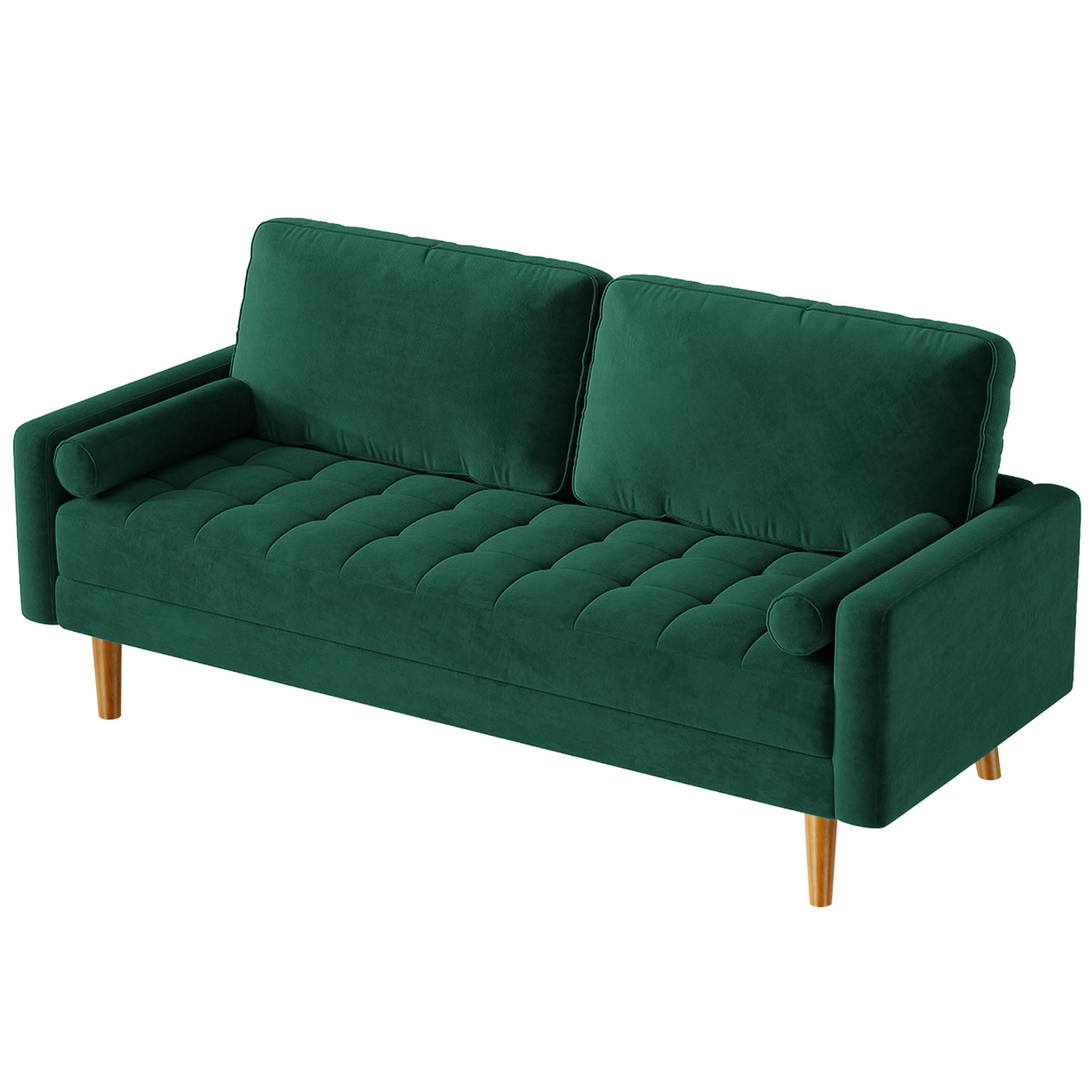 Vesgantti 2 Seater Sofa for Apartment, 58" Loveseat Sofa, Button Tufted Velvet Couch with 2 Pillows, Mid Century Modern Couch with Armrest, Small Couches for Living Room, Bedroom, Small Space, Green