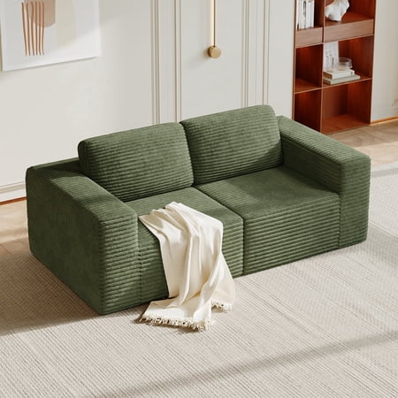 Vesgantti 80" Cloud Modular Sectional Sofa, Deep Seat Corduroy Couch with Spring Support, 2-Seater L-Shaped Convertible Sofa for Small Spaces, No Assembly Required, Green