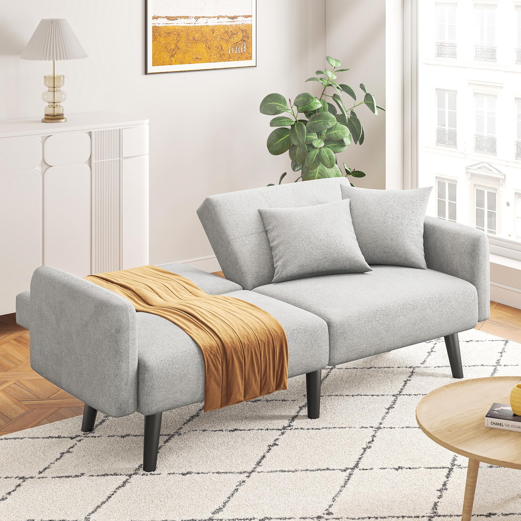 Vesgantti Futon Sofa Bed,74" Convertible Couch with Armrest,2/3 Seater