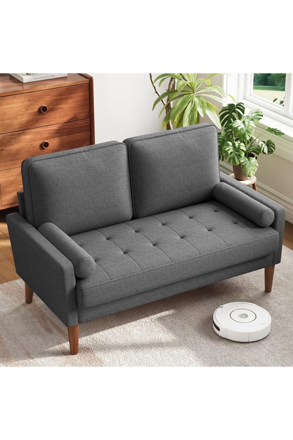 Vesgantti Loveseat Sofa, 48" Small Couches for Small Spaces, Love Seat for Living Room, Bedroom, Easy Assembly Mid Century Modern Couch with Throw Pillow for Apartment, Grey