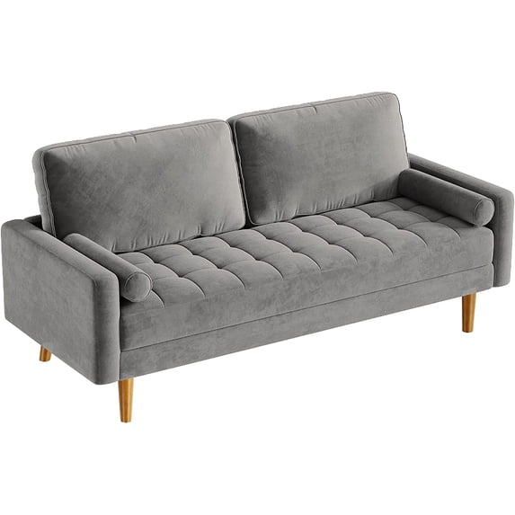 Vesgantti Mid Century Modern Velvet Loveseat with 2 Bolster Pillows, Grey