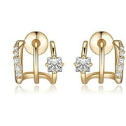 Veshon 14K Gold Plated Triple Huggie Illusion Stud Earrings | Double Huggie Hoop Earrings for One Hole | Gold Hoop Earrings for Women