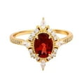 thumbnail image 1 of Veshon 3 Ct Oval Cut Red Ruby Diamond Women's Engagement Ring Halo Wedding Beautiful Proposal Ring 14K Yellow Gold Plated 925 Sterling Silver Handmade Personalized Anniversary Ring Valentine Gift, 1 of 6