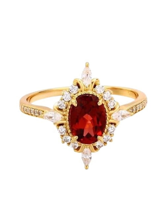 Veshon 3 Ct Oval Cut Red Ruby Diamond Women's Engagement Ring Halo Wedding Beautiful Proposal Ring 14K Yellow Gold Plated 925 Sterling Silver Handmade Personalized Anniversary Ring Valentine Gift