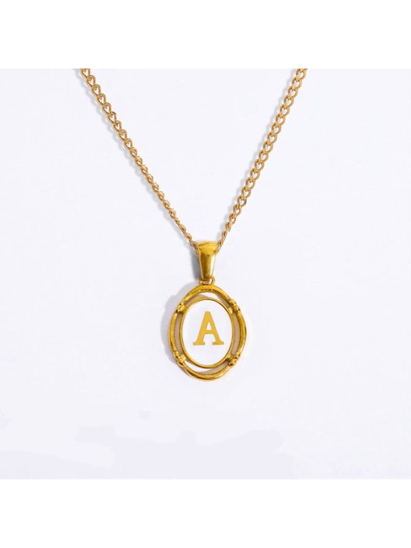 Veshon Gold Initial Necklaces for Women,14K Gold Plated White Enamel Letter Necklace Dainty Gold A-Z Personalized Pendant Necklaces Trendy Charm Monogram Name Necklace Jewelry Gift For Women