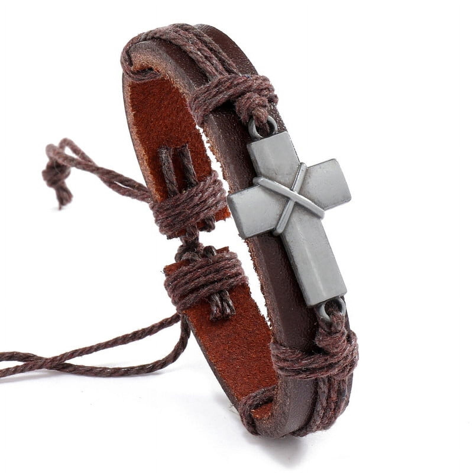 Veshon Leather Cross Bracelet for Teen Boy or Men, Cool Christian Gift Ideas for Young Teenage Boys for Confirmation, Baptism, Christmas Stocking Stuffers