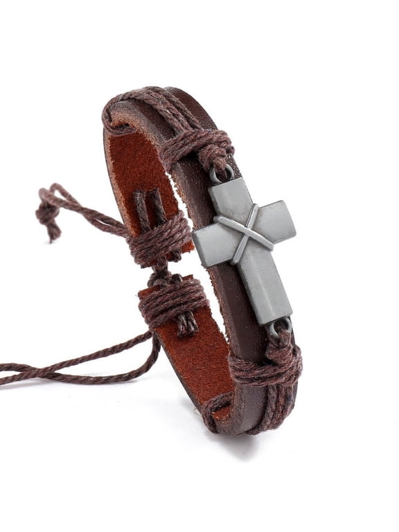 Veshon Leather Cross Bracelet for Teen Boy or Men, Cool Christian Gift Ideas for Young Teenage Boys for Confirmation, Baptism, Christmas Stocking Stuffers