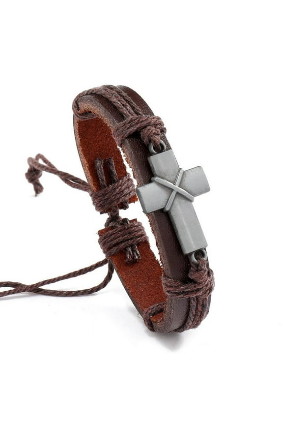 Veshon Leather Cross Bracelet for Teen Boy or Men, Cool Christian Gift Ideas for Young Teenage Boys for Confirmation, Baptism, Christmas Stocking Stuffers
