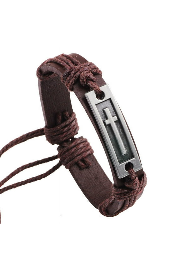 Veshon Leather Cross Bracelet for Teen Boy or Men, Cool Christian Gift Ideas for Young Teenage Boys for Confirmation, Baptism, Christmas Stocking Stuffers