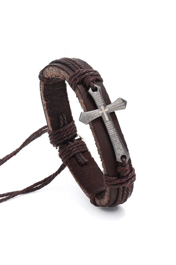 Veshon Leather Cross Bracelet for Teen Boy or Men, Cool Christian Gift Ideas for Young Teenage Boys for Confirmation, Baptism, Christmas Stocking Stuffers