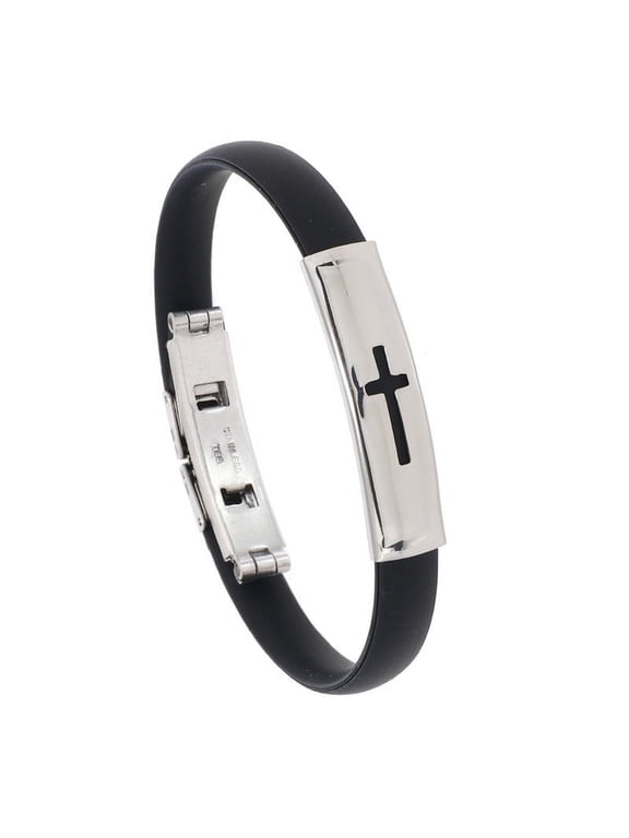 Veshon Men's Leather Bracelet with Stainless Steel Wristband Cuff Bangle Personality Bracelets