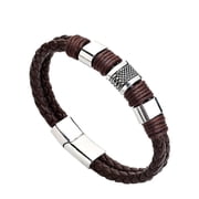 Veshon Mens Leather Bracelet with Stainless Steel Wristband Cuff Bangle Personality Bracelets